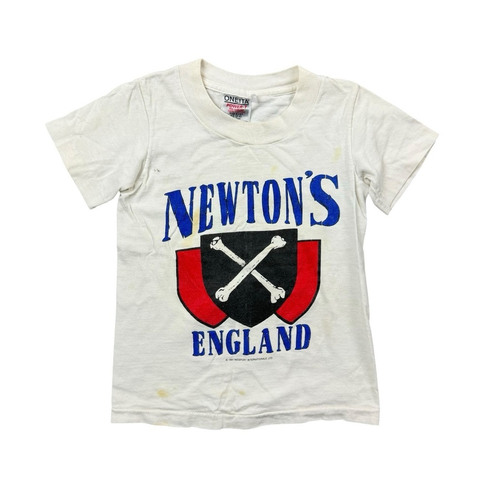 Vintage 90s Newton's England T Shirt Youth XS White Single Stitch Made In USA